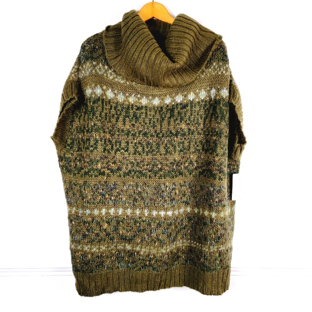 Free People Olive Green Fair Isle Cowl Neck Sweater
